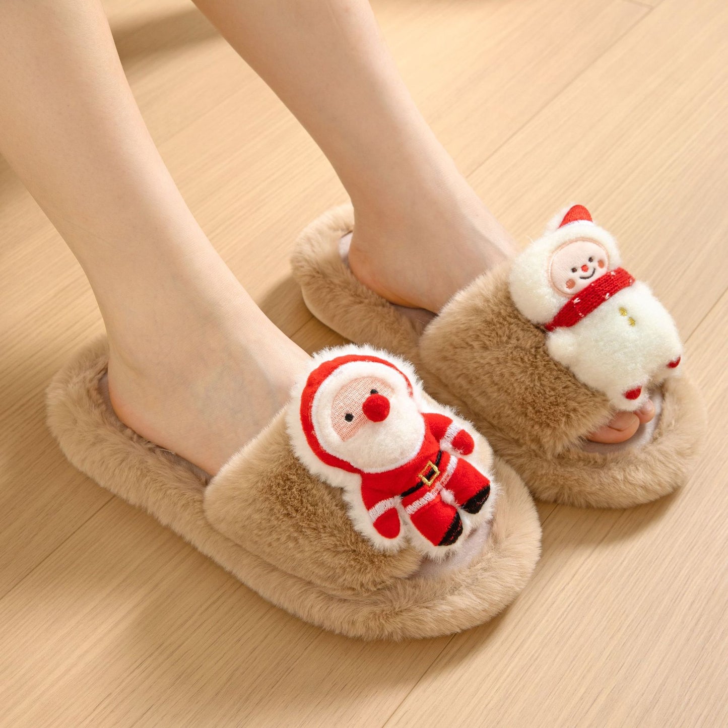 Santa Claus Open-toe Cotton Plush Slippers
