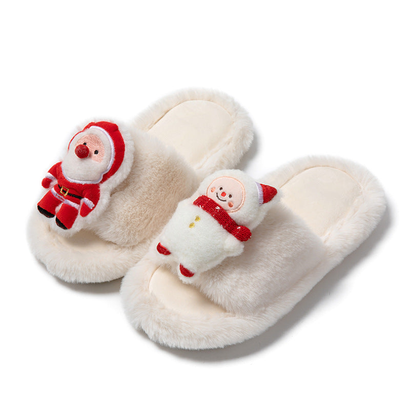 Santa Claus Open-toe Cotton Plush Slippers