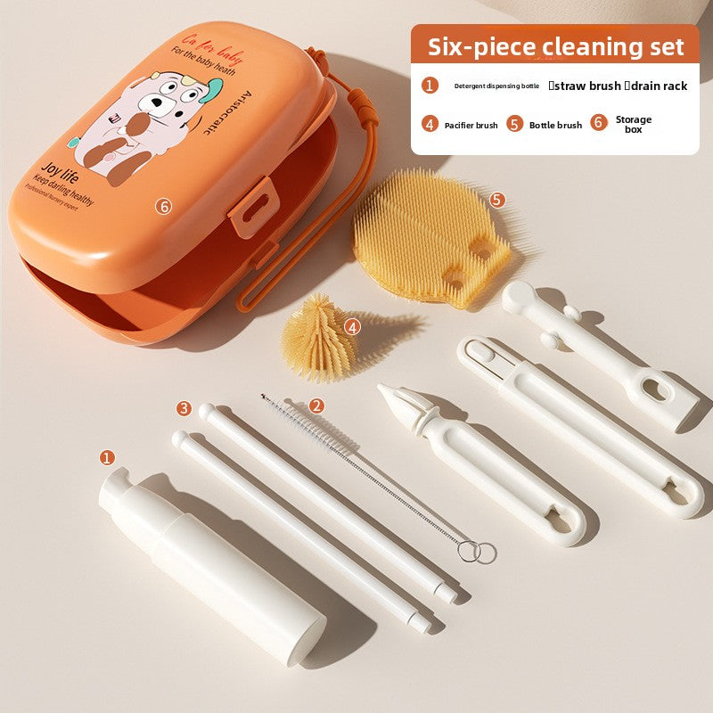 6-Piece Food-Grade Silicone Baby Bottle Cleaning Brush Set