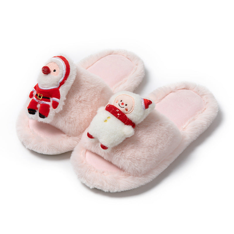 Santa Claus Open-toe Cotton Plush Slippers