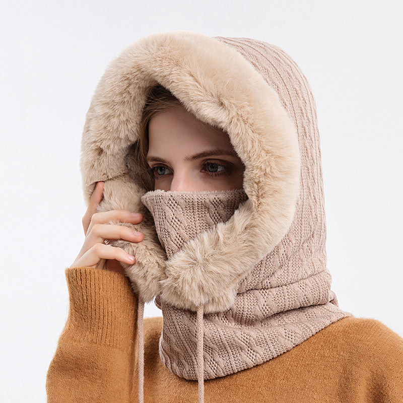 CozyChic Windproof Knit Hooded Hat and Scarf Set