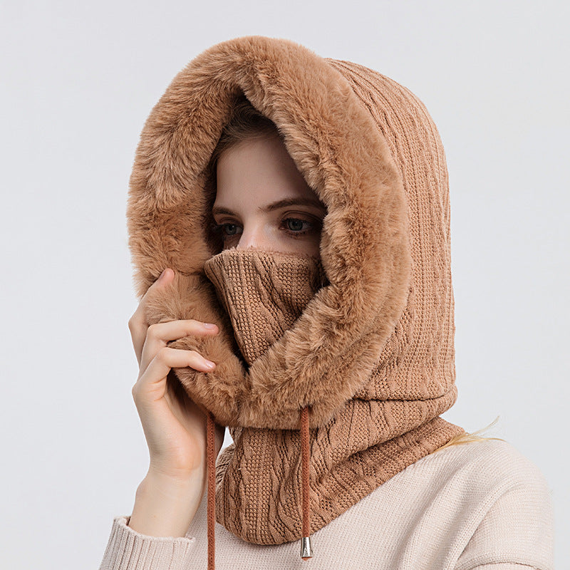 CozyChic Windproof Knit Hooded Hat and Scarf Set