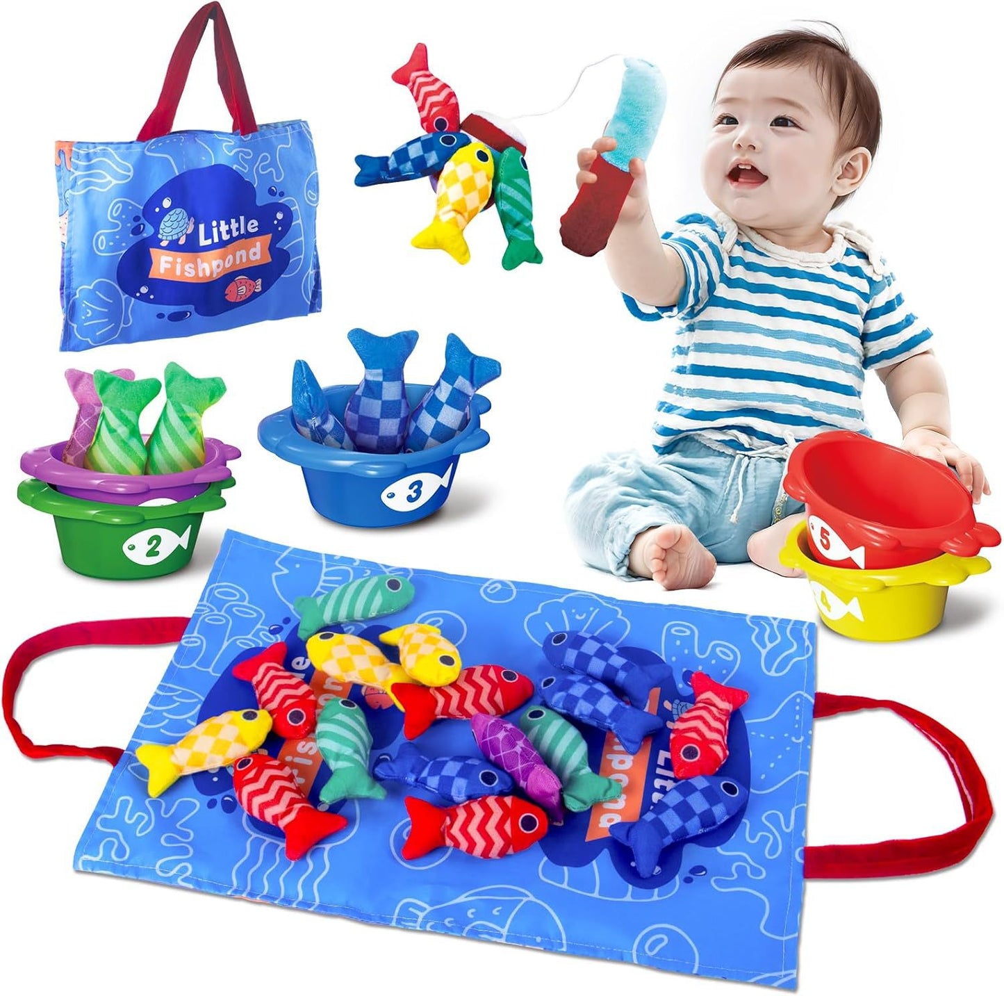 Montessori Fabric Fishing Toy Set (2-in-1 Play Mat)