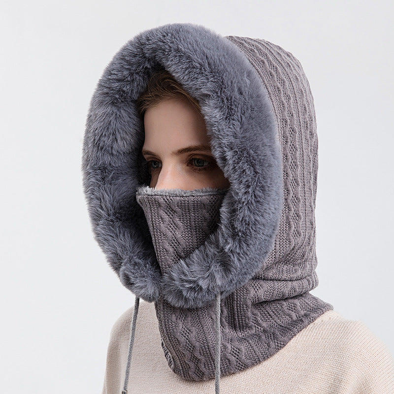 CozyChic Windproof Knit Hooded Hat and Scarf Set