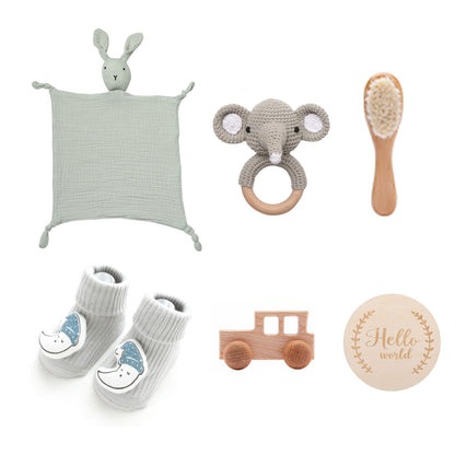 Infant Comfort Rattle & Rabbit Bath Towel Gift Set