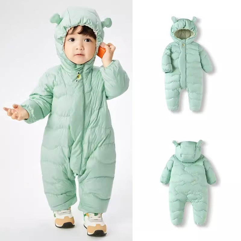 Class A White Duck Down Baby Snowsuit Hooded