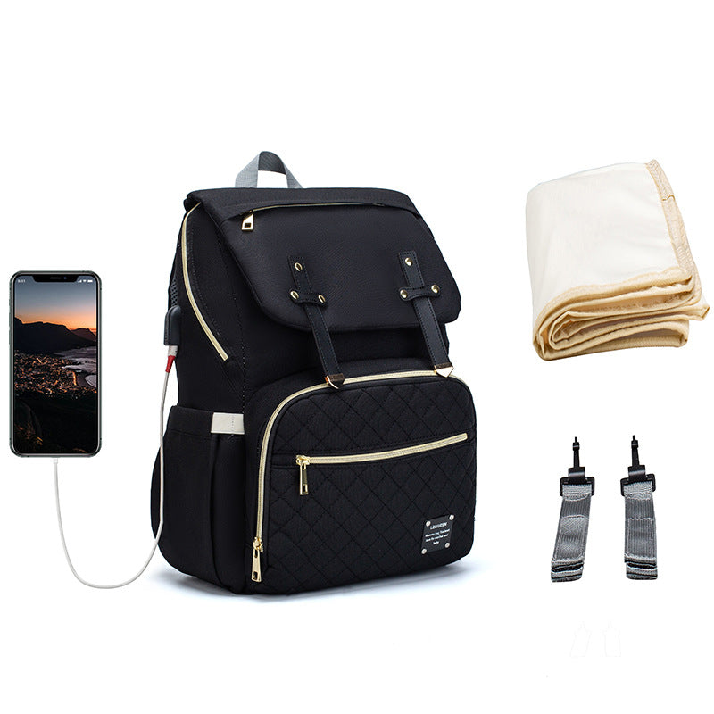 Multi-Function Baby Mummy Bag with USB Port & Compartments