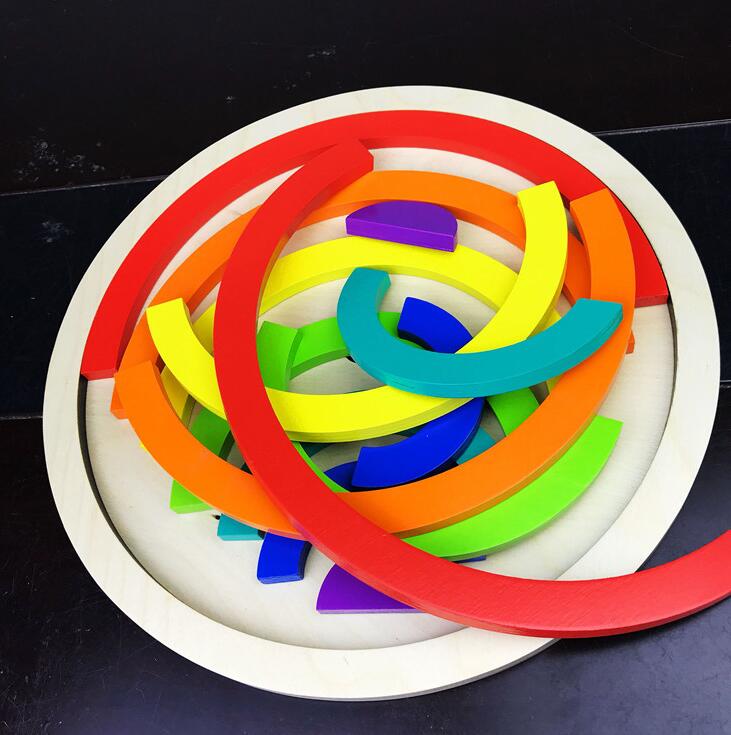 Large Wooden Rainbow Arch Bridge Building Blocks 12-Piece Montessori Early Learning Toy