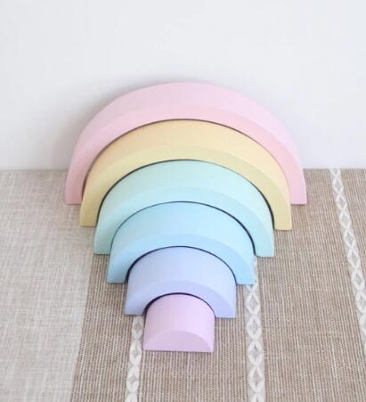 Large Wooden Rainbow Arch Bridge Building Blocks 12-Piece Montessori Early Learning Toy