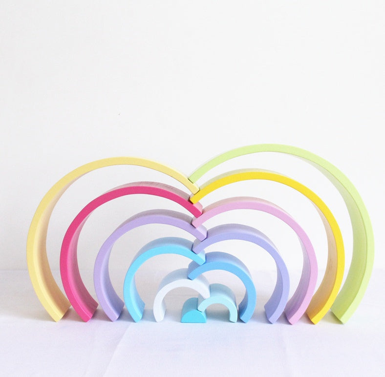 Large Wooden Rainbow Arch Bridge Building Blocks 12-Piece Montessori Early Learning Toy