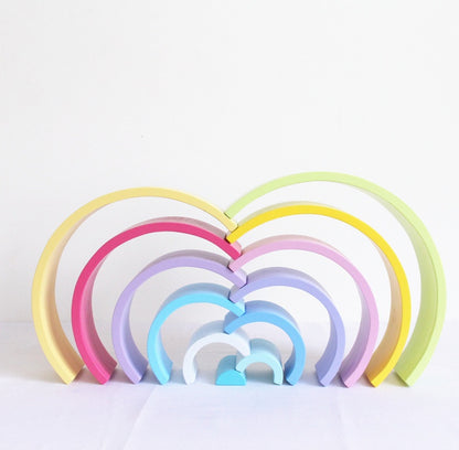Large Wooden Rainbow Arch Bridge Building Blocks 12-Piece Montessori Early Learning Toy