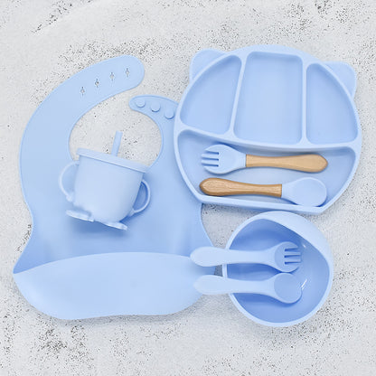 Infant Feeding Tableware Set – Divided Silicone Suction Plate & Baby Utensils