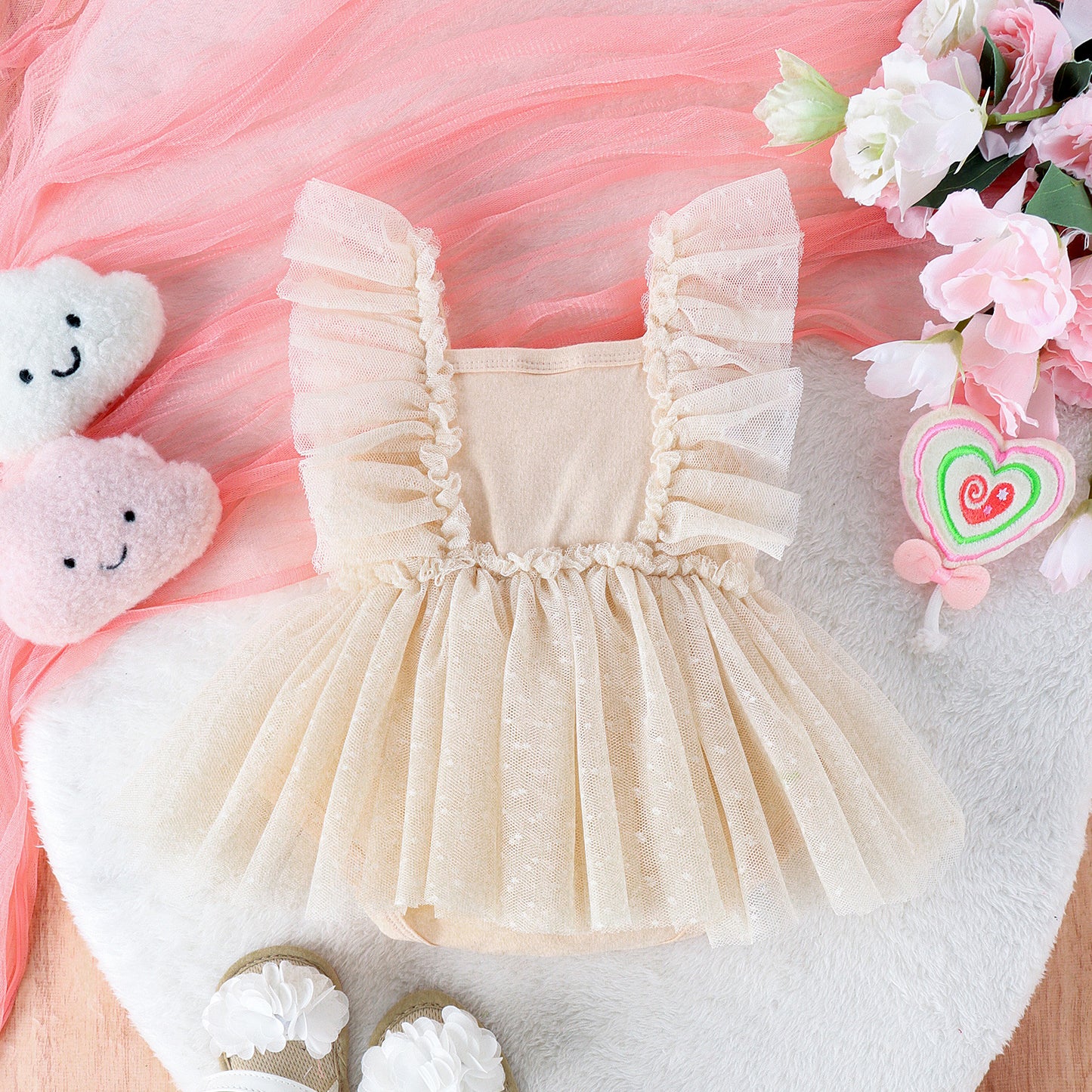 Baby Girl Cotton Princess Jumpsuit Dress with Net Skirt