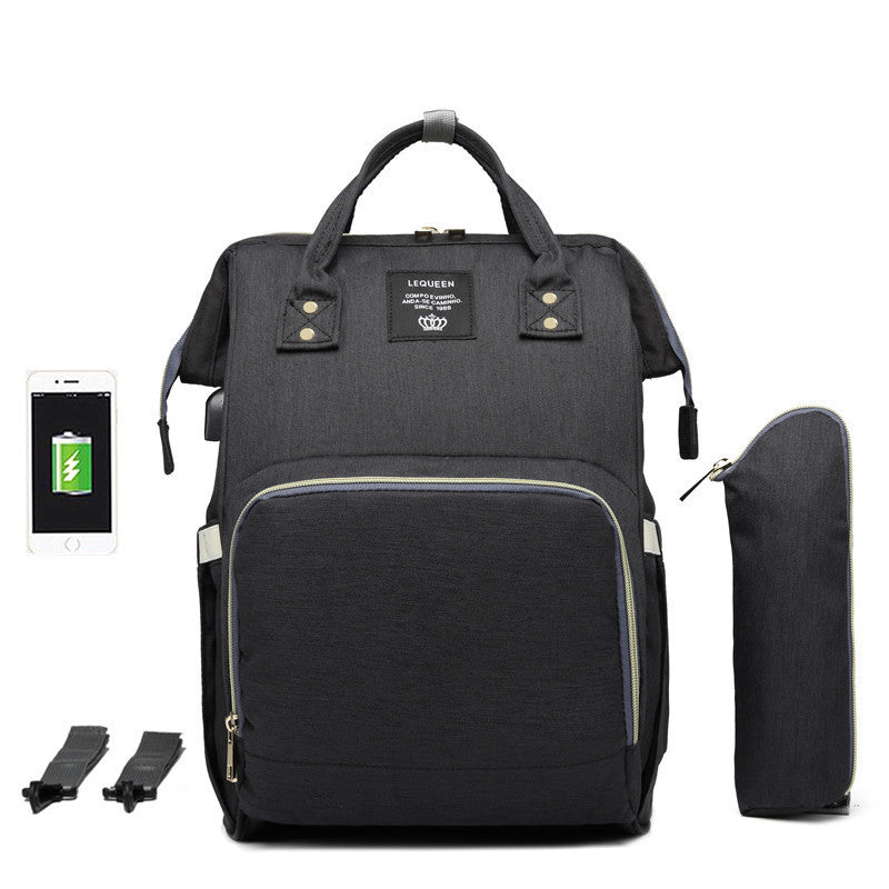 Multi-Function Baby Mummy Bag with USB Port & Compartments