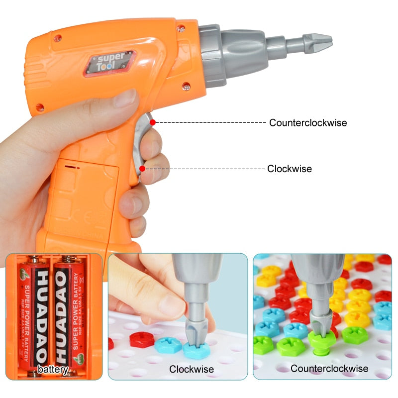 Kids Electric Drill Screw Puzzle Educational Board