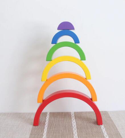 Large Wooden Rainbow Arch Bridge Building Blocks 12-Piece Montessori Early Learning Toy