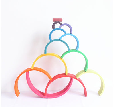 Large Wooden Rainbow Arch Bridge Building Blocks 12-Piece Montessori Early Learning Toy