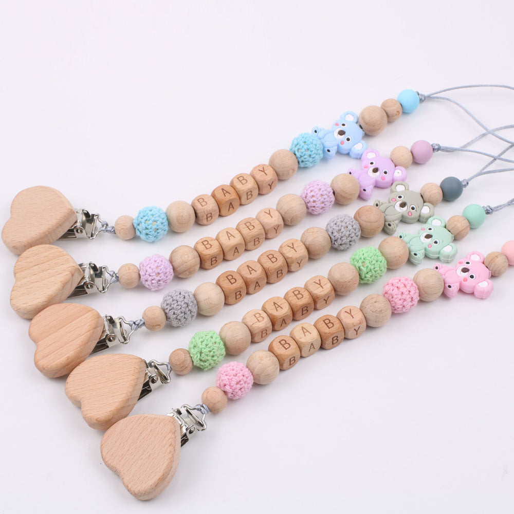 Beech Wood & Silicone Koala Pacifier Clip