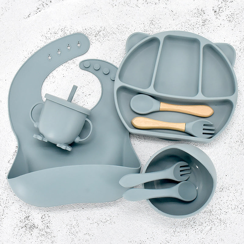 Infant Feeding Tableware Set – Divided Silicone Suction Plate & Baby Utensils
