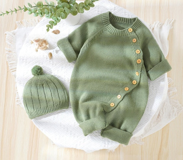 Cozy Knit Baby Romper Set with Hat