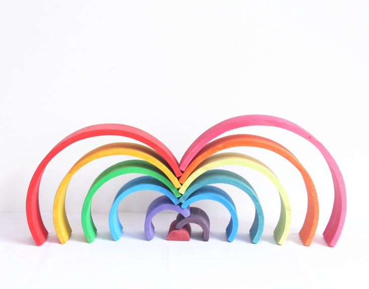 Large Wooden Rainbow Arch Bridge Building Blocks 12-Piece Montessori Early Learning Toy
