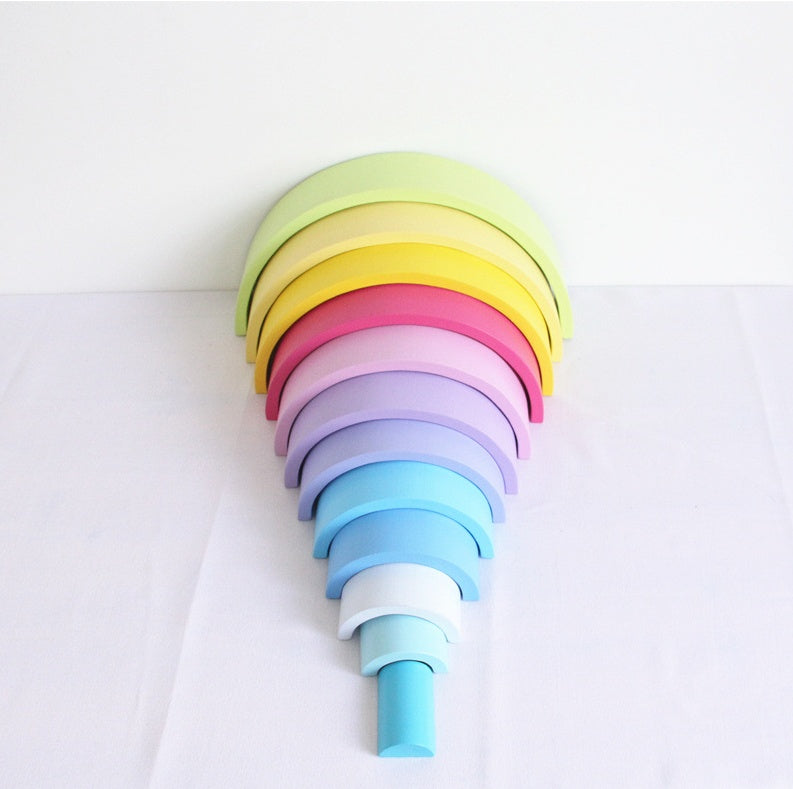 Large Wooden Rainbow Arch Bridge Building Blocks 12-Piece Montessori Early Learning Toy