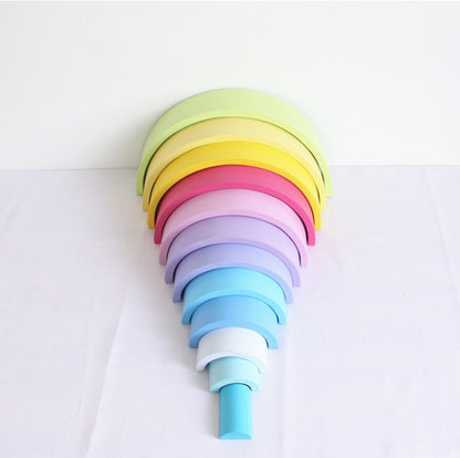 Large Wooden Rainbow Arch Bridge Building Blocks 12-Piece Montessori Early Learning Toy