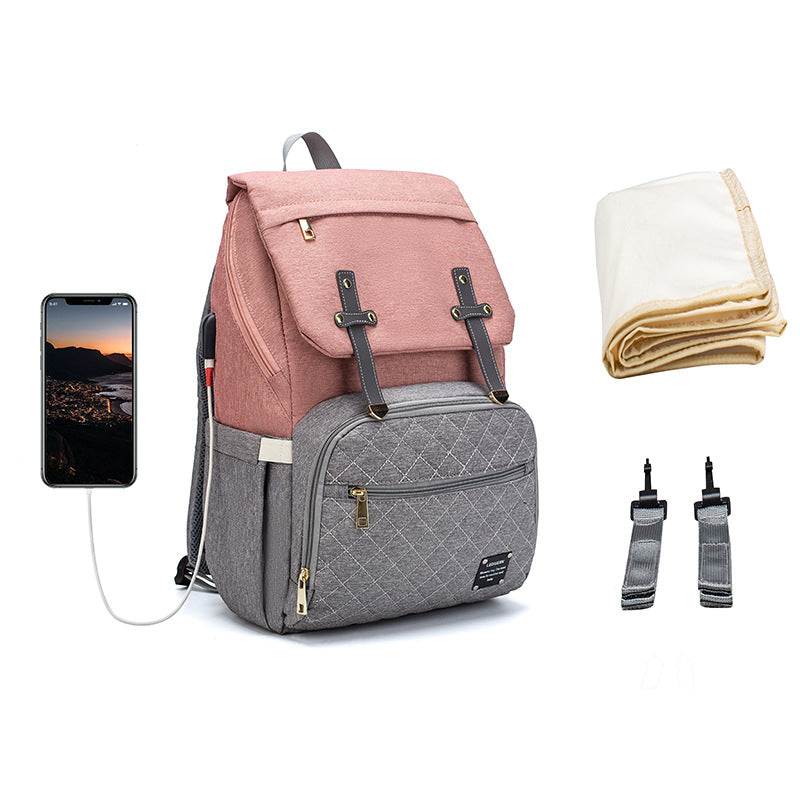 Multi-Function Baby Mummy Bag with USB Port & Compartments