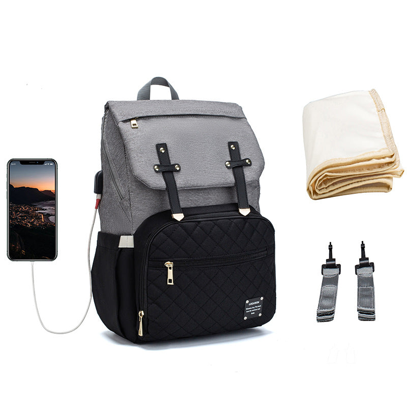 Multi-Function Baby Mummy Bag with USB Port & Compartments