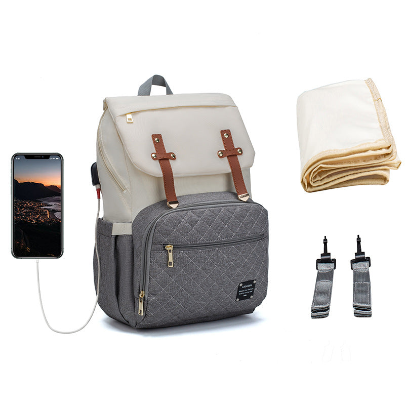 Multi-Function Baby Mummy Bag with USB Port & Compartments