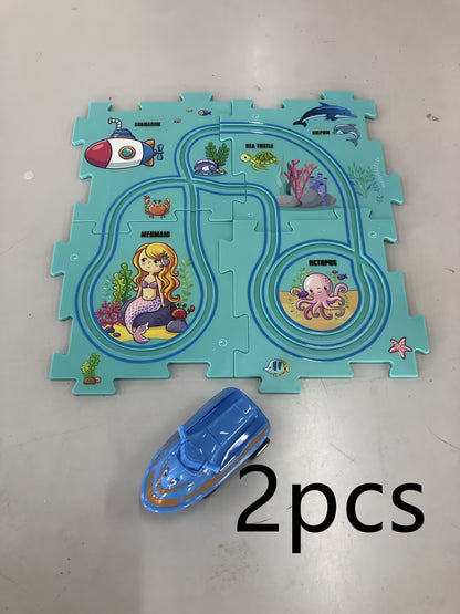 DIY Electric Puzzle Rail Car Set – Creative Track Building STEM Toy for Kids
