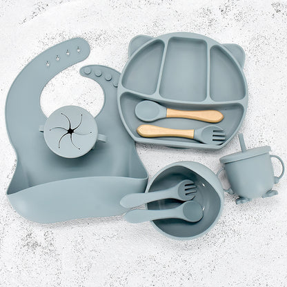 Infant Feeding Tableware Set – Divided Silicone Suction Plate & Baby Utensils
