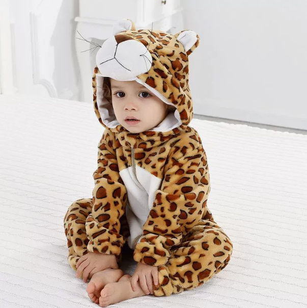 Baby Cartoon Hooded Flannel Jumpsuit