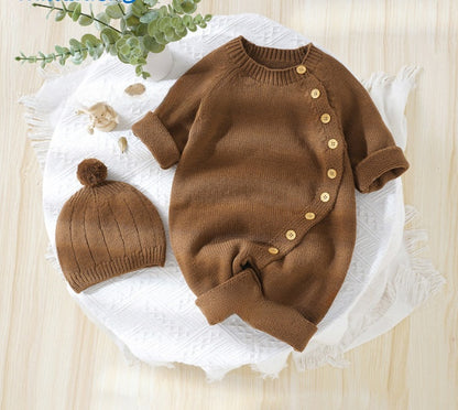 Cozy Knit Baby Romper Set with Hat