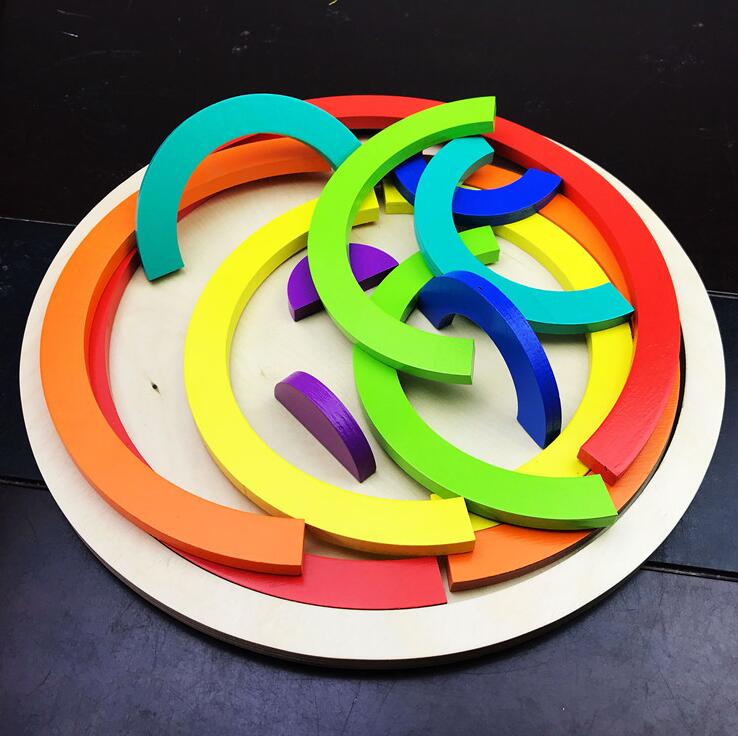 Large Wooden Rainbow Arch Bridge Building Blocks 12-Piece Montessori Early Learning Toy