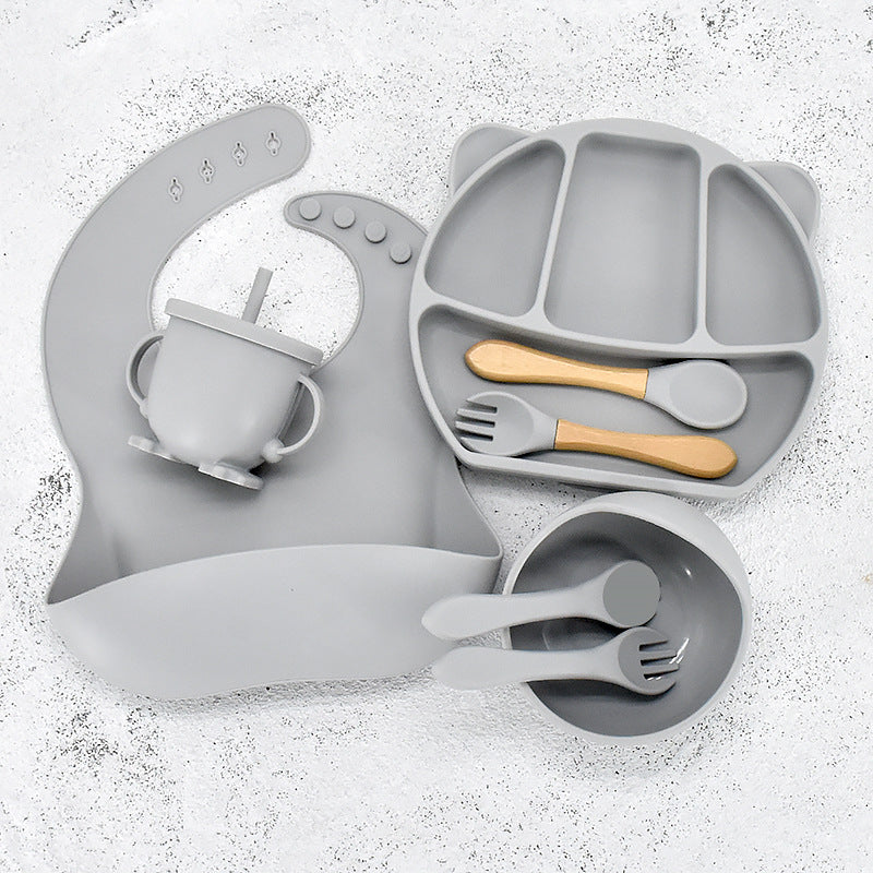 Infant Feeding Tableware Set – Divided Silicone Suction Plate & Baby Utensils