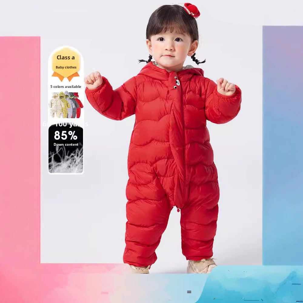 Class A White Duck Down Baby Snowsuit Hooded