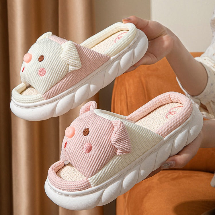 Cute Piggy Linen Home Slippers