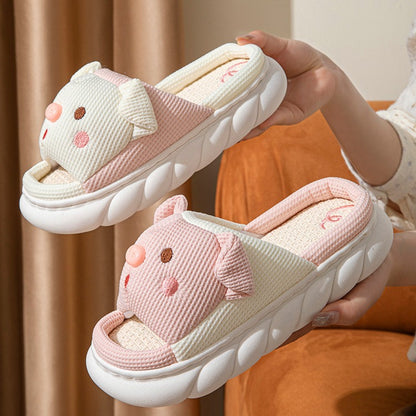 Cute Piggy Linen Home Slippers