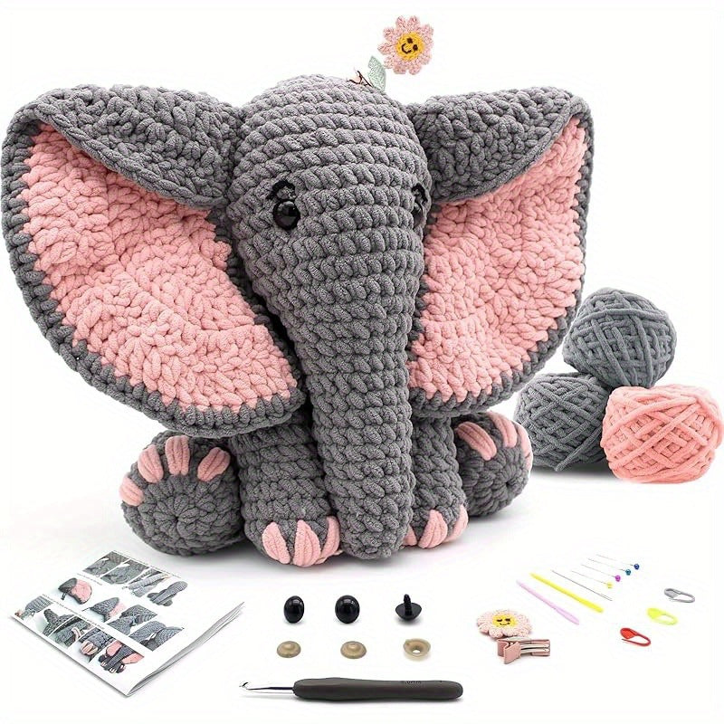 CozyCraft Beginner Crochet Elephant Kit – DIY Animal Amigurumi Set