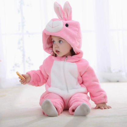 Baby Cartoon Hooded Flannel Jumpsuit