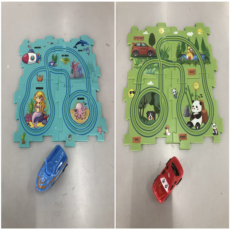 DIY Electric Puzzle Rail Car Set – Creative Track Building STEM Toy for Kids