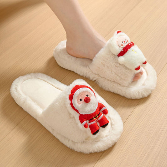 Santa Claus Open-toe Cotton Plush Slippers