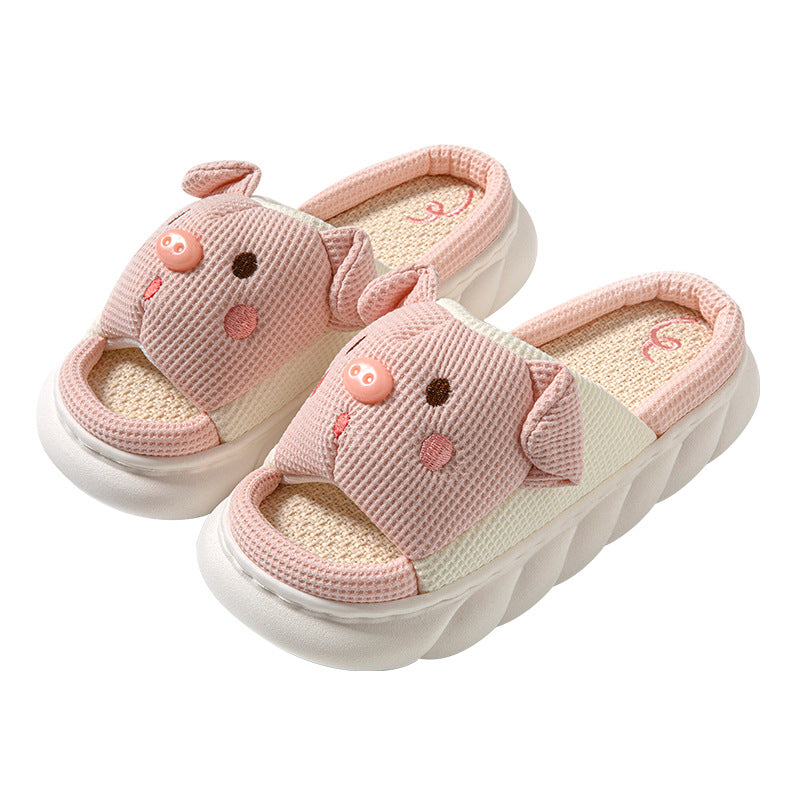 Cute Piggy Linen Home Slippers