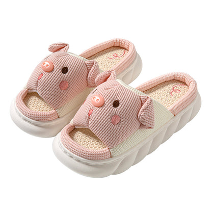 Cute Piggy Linen Home Slippers