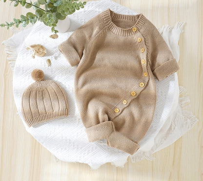 Cozy Knit Baby Romper Set with Hat