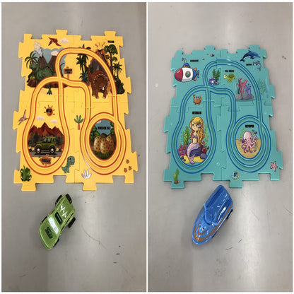 DIY Electric Puzzle Rail Car Set – Creative Track Building STEM Toy for Kids
