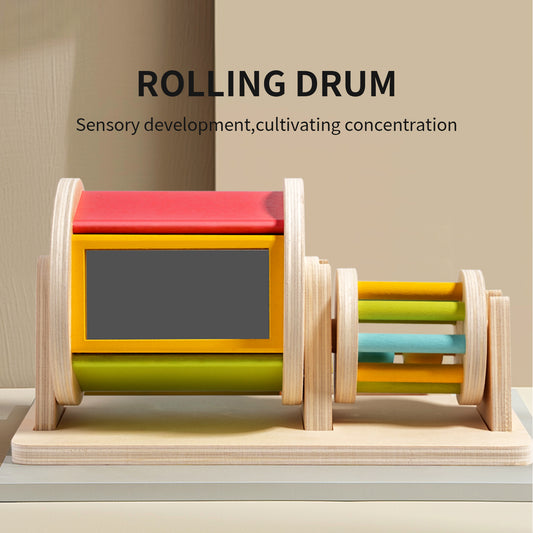 Montessori Wooden Rolling Drum Toy – Sensory & Motor Skills Development