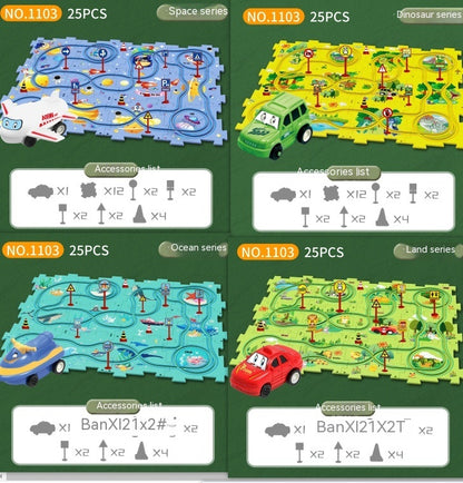 DIY Electric Puzzle Rail Car Set – Creative Track Building STEM Toy for Kids