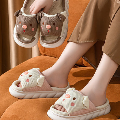 Cute Piggy Linen Home Slippers